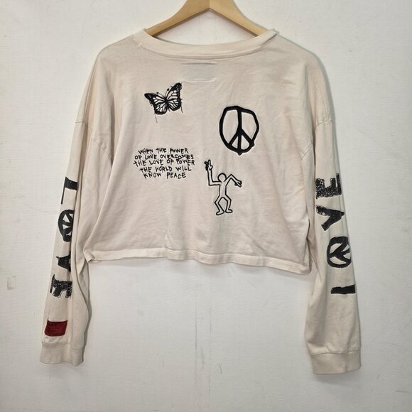 CHNGE Cream Long Sleeve Embroidered Grafic Crop Shirt Size Large - Picture 12 of 12